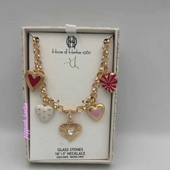 House of Harlow 1960 Jewelry - House of Harlow 1960 Gold and Pink Red Charm Necklace NWT